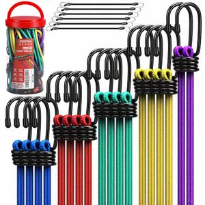24-Piece Premium Bungee Cords Heavy Duty Outdoor, Bungee Cords with Hooks in a Storage Jar Includes 10", 18", 24", 30", 36", 48" Bungie Cord Bundle Assortment for Camping, Tent, Fastening Items