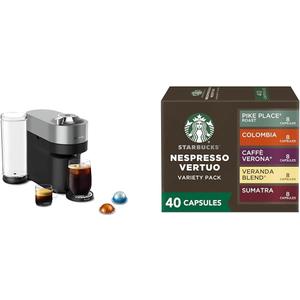 Nespresso Vertuo Pop+ Deluxe Coffee and Espresso Maker by Breville, Titan + Starbucks Capsules, Vertuo Line