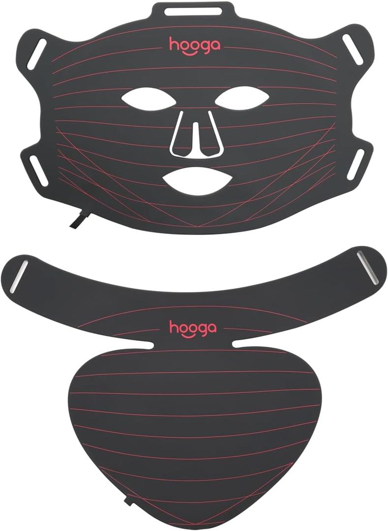 Hooga Red Light Therapy Mask LED Face & Neck Light Therapy Mask Set, 630nm 660nm Red & 850nm Near Infrared, Tri Chip LEDs, Rechargeable, Adjustable Comfortable Fit