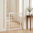 Narrow Baby Gate 24-29" Dog Gate Pressure Mounted Indoor Safety Gate for Stairs, Doorways, Hallways, No Drilling White Metal Pet Gate for Kids & Pets