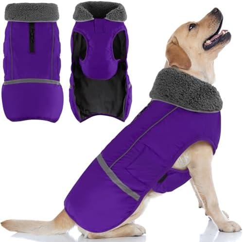 Doglay Dog Coat, Waterproof Dog Jacket Pet Winter Coat for Cold Weather with Thicken Furry Collar, Reflective Puppy Winter Jacket Warm Fleece Lining for X Large Pets