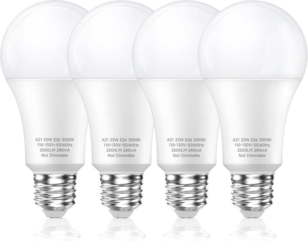 LEDERA 150 Watt LED Bulb, Energy Saving 23W Warm White Bulb 3000K, 2500 Lumens A21 LED Bulb 150W-200W, No-Flikcer E26 Medium Base for Home Office Factory, Non-Dimmable, Electric Light Bulb 4 Pack