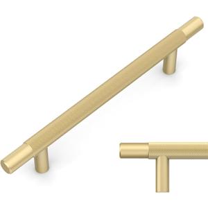 Amerdeco 10 Pack Brushed Gold Knurled Cabinet Pulls 5 Inch Hole Centers Kitchen Cabinet Handles Hardware Kitchen Handles for Cabinets Handles IH0006