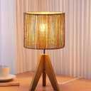 EDISHINE Small Rattan Table Lamp, Wood Tripod Bedside Lamp, Boho Nightstand Lamp for Living Room, End Table, Office, E26 Base, Natural Style