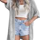 Zeagoo Lightweight Summer Crochet Cardigan for Women Short Sleeve Kimono Boho Oversized Open Front Knitted Cardigan (Large, Grey)