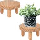 ARTORA Small Wooden Riser, Decorative Round Wood Desktop Plant Stand Mid Century Kitchen Counter Pedestal Stand for Centerpiece Pet Bowl Holder (Natural, 2 Pack)