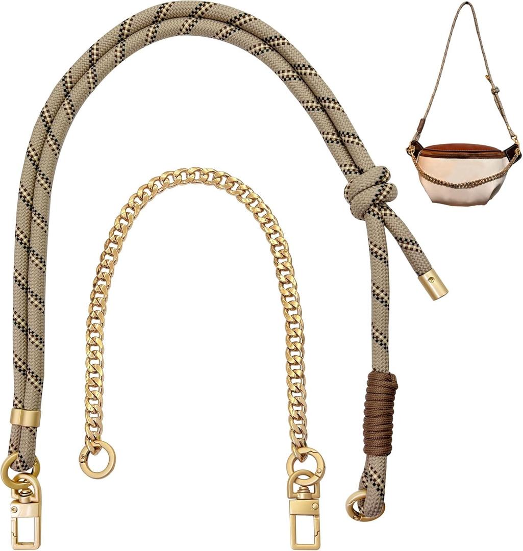 DAOSUN Paracord Rope Purse Straps Replacement Crossbody for Handbags,Adjustable Braided Bag Shoulder Strap with Gold Chain