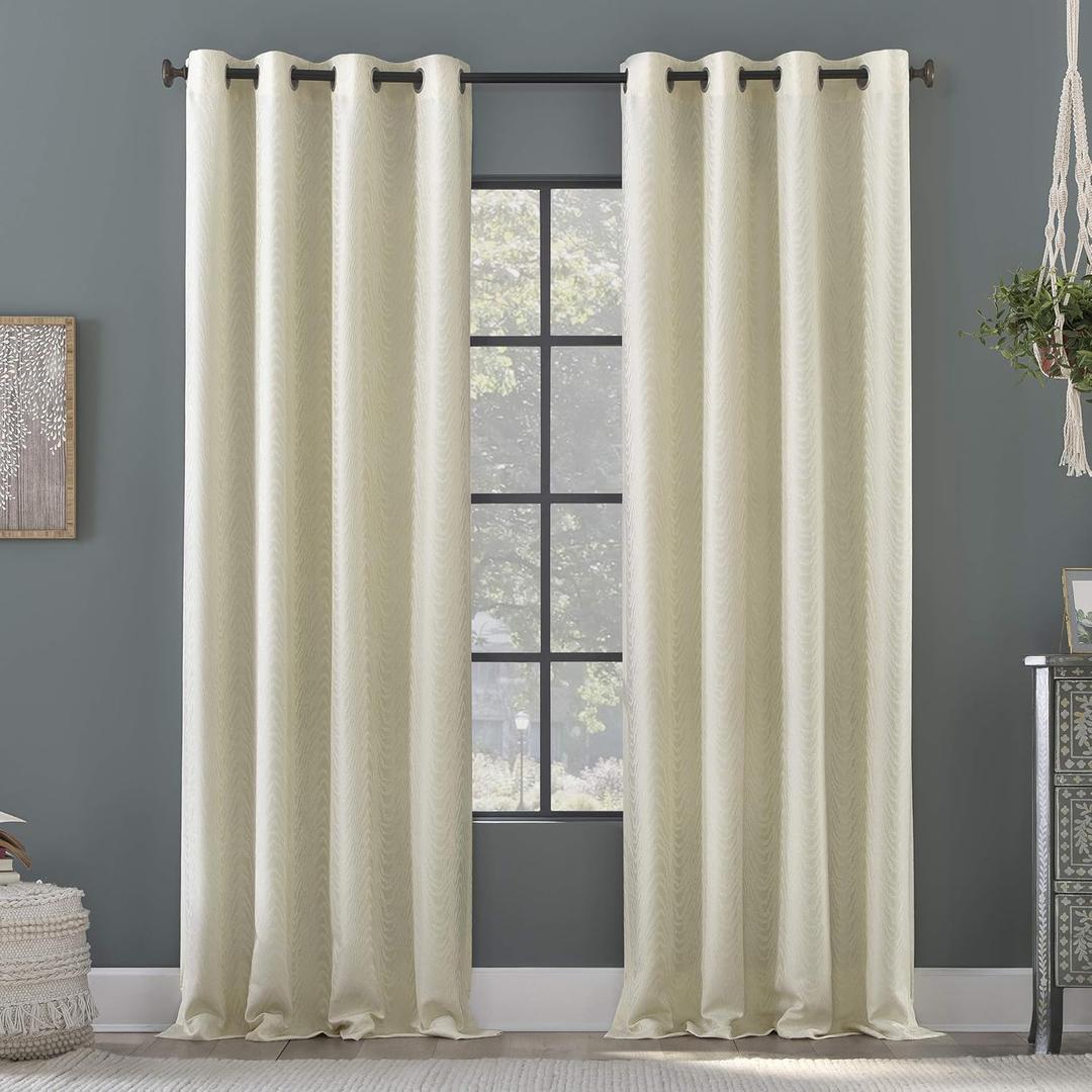 Clean Window Subtle Woodgrain Recycled Fiber Semi-Sheer Grommet Curtain Panel, 50" x 84", Pearl