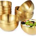 10 Pcs Gold Bowls, 5.9Inch Stainless Steel Mixing Bowls, Decorative Salad Bowls, Metal Food Serving Bowls, Single-Wall Bowls for Cereal, Fruits, Snacks
