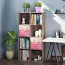 PRANDOM Large Foldable Cube Storage Bins 13x13 inch [4-Pack] Fabric Linen Storage Baskets Cubes Drawer with Cotton Handles Organizer for Shelves Nursery Closet Bedroom Pink
