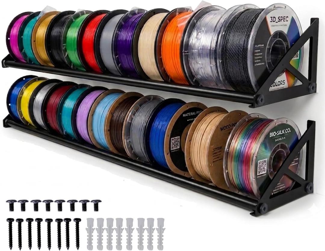 2 Pcs [LARGE] 3D Printer Filament Storage Rack, Filament Rack Wall Mount, 3D Filament Storage Shelf, Filament Spool Holder for 3D Printer Rolls, Heavy Duty Metal Organizer for Printing Studio
