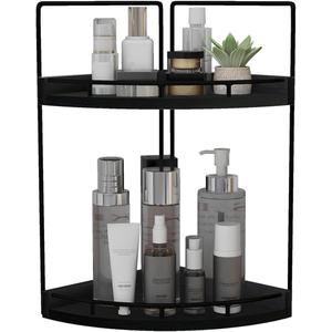 Dorhors 2-Tier Bathroom Counter Organizer,Vanity Counter Corner Shelf, Skincare, Wood Countertop Bathroom Storage and Organization for Kitchen (Black)