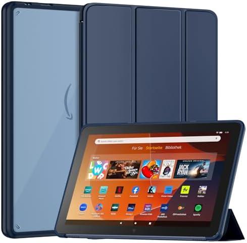 New Amazon Fire HD 10 Tablet Case(Only Fit 13th Gen, 2023 Release), Sanyetral Premium PU Leather Trifold Stand PC Clear Back Cover Case with Auto Wake/Sleep, Not for Nokia iPad Samsung -Navy Blue