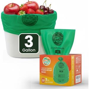 Compost Bags 3 Gallon,100 Count,Compost Food Scrap Waste Bags Fits Countertop Bin,Small Kitchen Food Scrap Waste Bags,Compost bin bags,Certified by BPI,ASTM D6400 and OK compost HOME certified