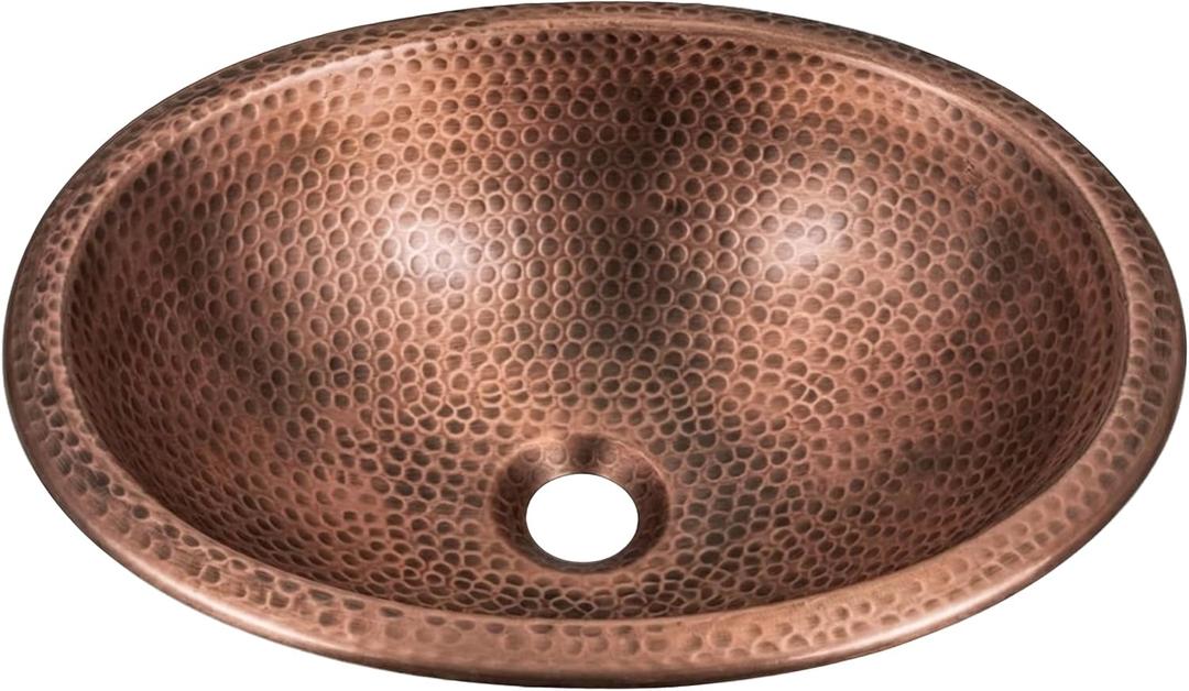 Monarch Abode Bathroom Sink 17-Inch Oval Drop In Bathroom Sink, Top Mount Hand Hammered Pure Copper Vanity Sinks for Countertop, Powder Room, Guest Bath or Restroom, Drop in Sinks for Bathrooms