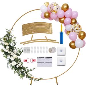 6.6Ft Round Balloon Arch Stand Kit Wedding Arches For Ceremony Circle Backdrop Stand For Parties Wedding Birthday Decoration With Two Water Bags (6.6FT Gold)
