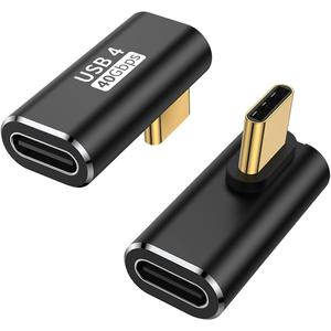 AuviPal 90 Degree USB C Adapter (2 Pack), L Shape Left and Right USB Type C Connector for Meta Quest, MacBook, iMac, iPad, iPhone 16 15 Series and Other Type C or Thunderbolt 4/3 Devices - Black
