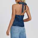 D-Sun Women Sleeveless Denim Vest Denim Halter Top Tie Backless Button Down Y2K Strapless Front Slit Sexy Jean Tank (Blue, XL)