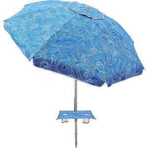 7ft Beach Umbrella with Built-in Table TrayUPF 50+ beach umbrellas for sand heavy duty wind portable, Windproof Outdoor Shade Umbrella for Patio Garden (Surging Waves)