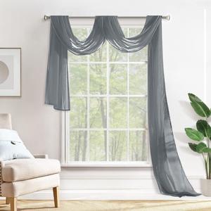 MIULEE Luxury Window Scarf Sheer Voile Elegant Topper Long Valance Solid Treatment Swags Drapes for Window Ceremony Wedding Canopy Bed 54" x 216" Dark Grey 1 Piece