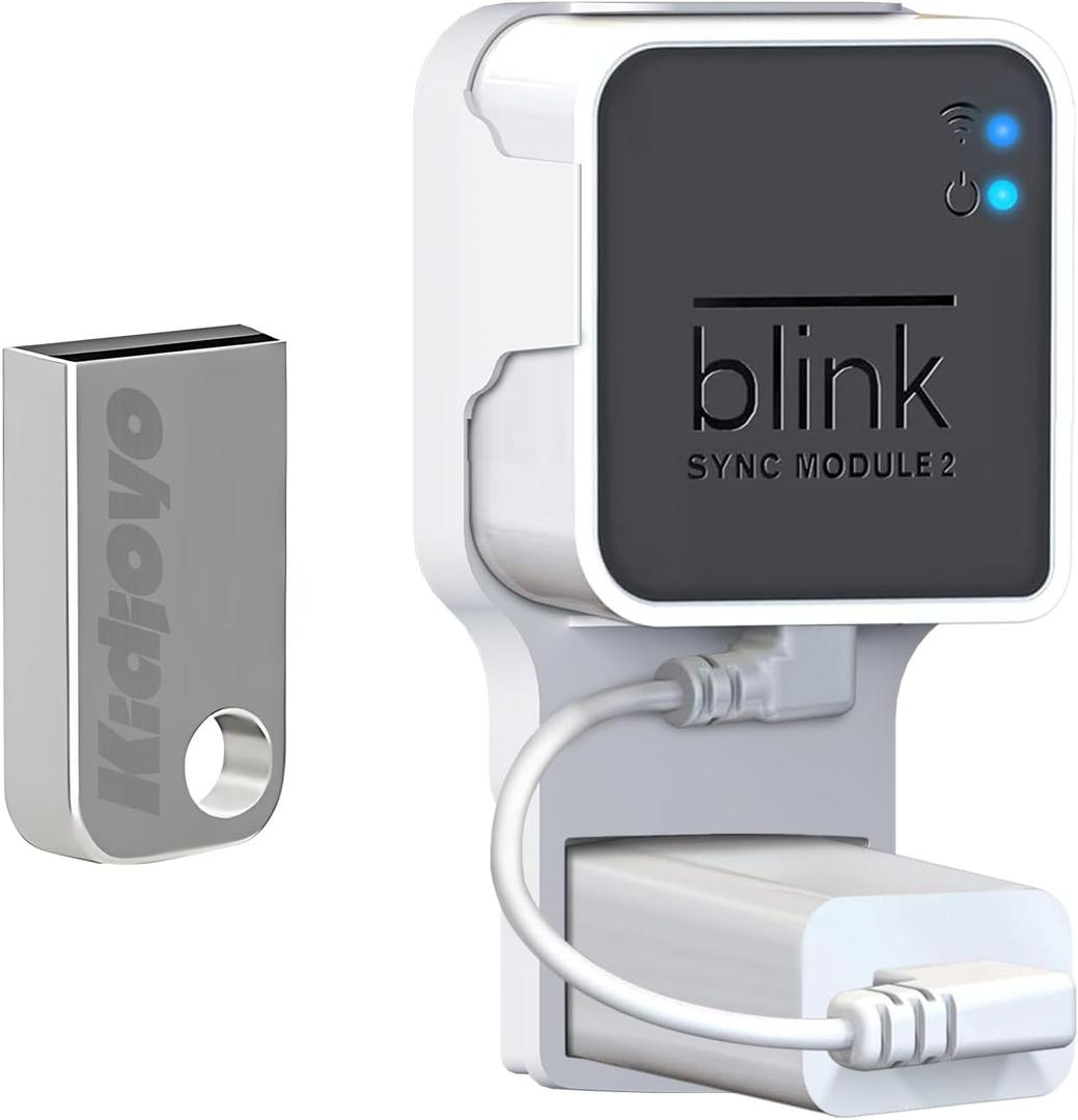 256GB Blink USB Flash Drive & Wall Mount for Blink Sync Module 2 with Short Cable - Save Space - No Messy Wires - Easy Move Mount Bracket Holder for Blink Outdoor Indoor Security Camera (1 Pack)