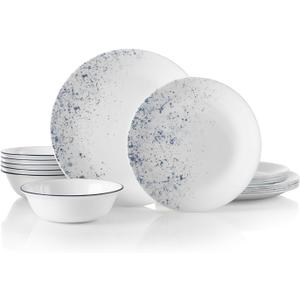 Corelle Vitrelle 18-Piece Service for 6 Dinnerware Set Triple Layer Glass and Chip Resistant, Lightweight Round Plates and Bowls Set, Indigo Speckle