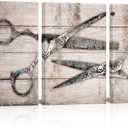 Kalormore Vintage Haircut Scissors Picture for Barbershop Fashion Salon Wall Art Gallery Wrapped Artwork Retro Rustic Haircut Tools Poster Ready to Hang Wall Decoration (16x24x3)