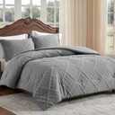 Amlie Home Queen Comforter Set, 3 Piece Grey Jacquard Bedding Set with 2 Pillow Cases, Soft Microfiber Diamond Design, Lightweight All-Season for Bedroom & Dorm