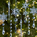 18pcs Crystal Christmas Ornaments for Christmas Tree Decorations- Light Blue Hanging Acrylic Snowflake and Icicle Ornaments with Drop Pendants for New Year Party Decorations Supplies