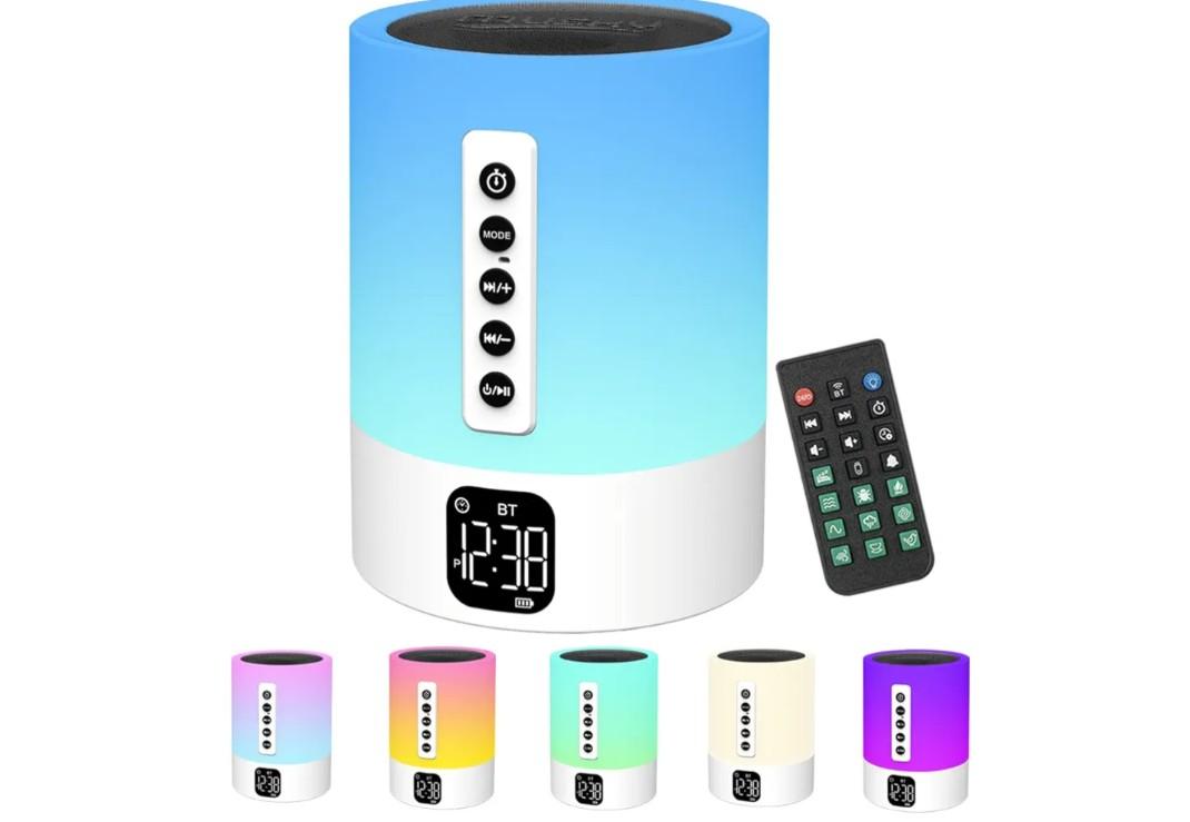 Alarm Clock Bluetooth Speaker, Night Light White Noise Machine Touch Bedside Lamp with Alarm Clock for Kids Multi-Color Changing Night Light Xmas Gifts for Teenage Girls Boys Women Teen Girl Gifts