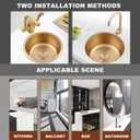 12.6 Inch Gold Round Bar Prep Sink - Single Bowl Countertop, 304 Stainless Steel, RV Sink With Drain Pipe, Drop-In or Undermount, 12.6x12.6 Inch