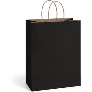 BagDream Gift Bags 10x5x13 25Pcs Kraft Paper Shopping Bags with Handles, for Gifts, Business, Merchandise, Retail, Party Favor, Black Recycled Paper Sacks