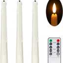 Ivory Flameless Taper Candles with Remote and Timer - 9.65 Inch Real Wax LED Candlesticks - Wax Drip Battery Operated Tall Taper Candles with 3D Flickering Flame, 3 Pack