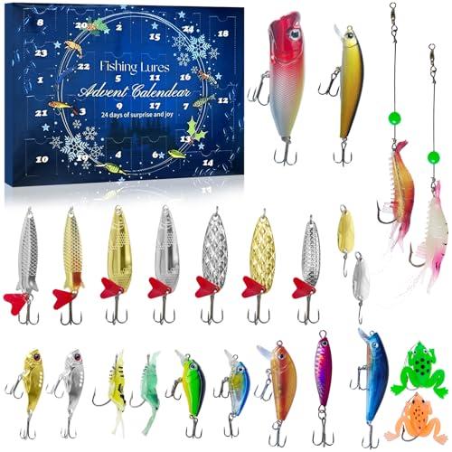 Fishing Advent Calendar 2025, 24 Days Christmas Countdown Calendar with Fishing Lures Set, Christmas Gifts for Men Dad Teen Boys - Stocking Stuffers for Fishermen Pack of 2