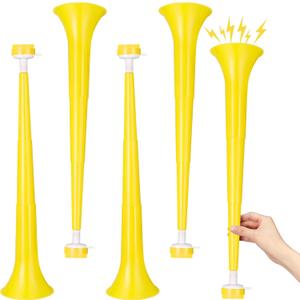 4 Pcs Stadium Horn for Adult, 21 Inch Vuvuzela Plastic Collapsible Cheering Trumpets for Sporting Events Football Carnival Party, Yellow