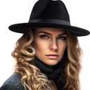 LADYBRO Felt Wide Brim Fedora Hats for Women Men, with Band Belt Buckle, Adjustable (004 Green, Size: 22-7/8", Fit for 22" - 22 7/8")