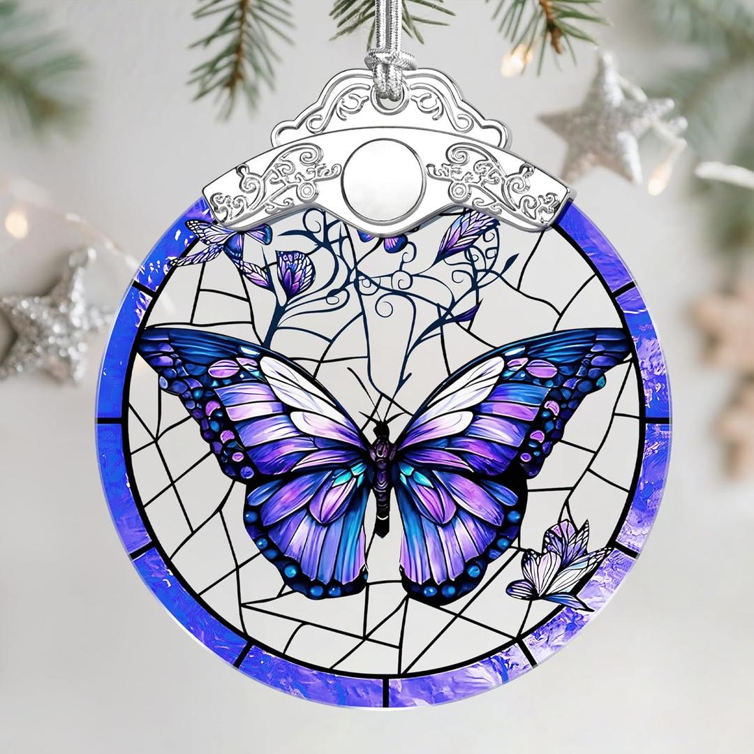 Christmas Ornaments: Stained Glass Ornament, Christmas Tree Ornament, Hanging Ornaments for Home Decor & Xmas Tree Decorations  Exquisite Holiday Decor, Gifts & Holiday Present - Butterfly