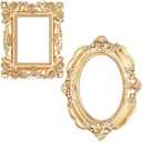 Leinuosen 2 Pcs Mini Gold Frames Vintage Resin Picture Small Antique Gold Tiny Oval Rectangle Baroque DIY Wall Hanging Frames for Home Decor Photo Props, Without Backing