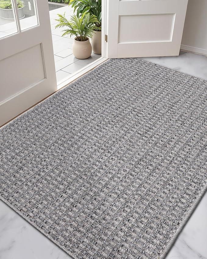 DEXI Dirt Trapper Door Mat, 3.3x10 Washable Doormat, Dirt Resistant and Absorbent, Easy Clean Low-Profile Floor Rugs for Entryway, Front Door, and Inside Entrance, Checkered Grey