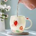 Cute Ceramic Coffee Mugs Gifts for Women Mom Grandma Mug Flower Tea Cup Set Butterfly Gift for Woman Ladies Her Valentine Birthday Mothers Day Unique Christmas Mug Gifts Cool Girly Fun Floral Teacup (Red)