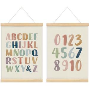 foedor Alphabet Numbers Poster Framed, Nursery ABC Wall Decor Poster Hanger Frame,Hanging Banner Decor for Nursery Toddler Girls Room Play Room, 12x16 Inch, Set of 2