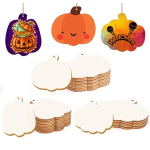 2 x Pumpkin 30Pcs Unfinished Wooden Ornaments Halloween Thanksgiving Autumn Paintable Blank Pumpkin Cutouts Hanging Wood Slices DIY Craft for Kids Art Crafts Party Supplies