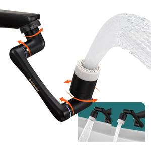Faucet Extender, Spurtar 1080 + 360 Rotatable Multifunctional Extension Faucet, Universal Splash Filter Faucet, Faucet Extender for Bathroom Sink, Swivel Kitchen Faucet Aerator, Black, (HHW0001BK) (1PCS Black)