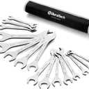 DURATECH Super-thin Open End Wrench Set, SAE(5/16" to 1-1/16") & Metric(5.5mm to 27mm), 16-Piece, Slim Spanner Wrench Set with Rolling Pouch