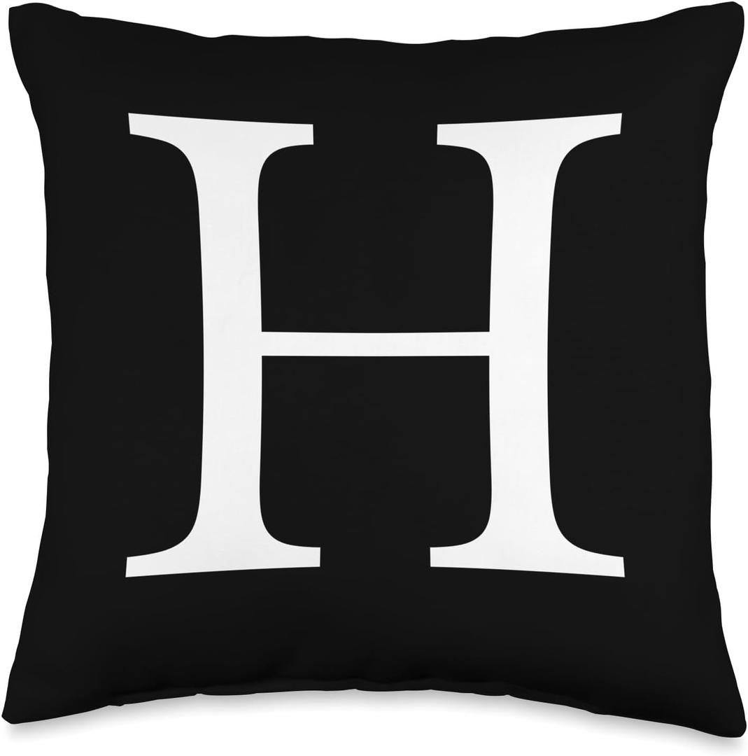 Cute & Classy Black White Monogram Letter H Throw Pillow (16x16)