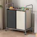 SUOERNUO Laundry Sorter Basket 2 Bag Laundry Hamper Cart with Rolling Lockable Wheels and Removable Bags Laundry Organizer Cart for Clothes Storage, Assorted