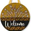 12" 3D Welcome Sign for Front Door Decor - Rustic Round Wood Wreath Wall Hanging - Modern Farmhouse Porch Decor - Housewarming, Wedding & New Home Gift - Spring Summer Decoration