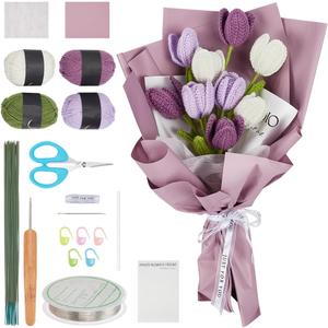 INFUNLY 10 pcs Tulip Crochet Kits for Beginners Complete Flower Crochet Kits for Adults Starters with Instruction and Video Tutorials Crochet Kit Gift for Mother's Day Wedding Birthday