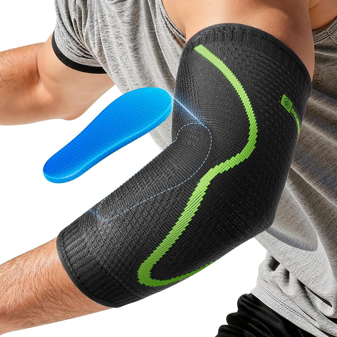 Elbow Brace Support with Gel Pads Breathable Elbow Compression Sleeve for Men & Women 4D Knit Elbow Sleeve for Golfer's, Tennis Elbow, Tendonitis, Reduce Joint Pain During Any Activity(Black, Large) (Black, L)