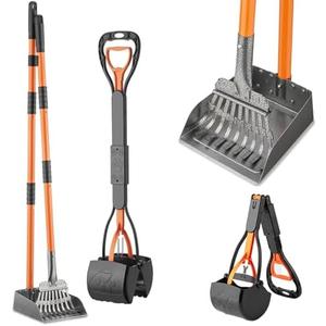 WLQiu 28" Pooper Scooper and 38" Heavy Duty Stainless Steel Rake & Tray Set, 3 in 1 Portable Dog Pooper Scooper Set for Large Medium Small Dogs in Grass, Dirt or Gravel